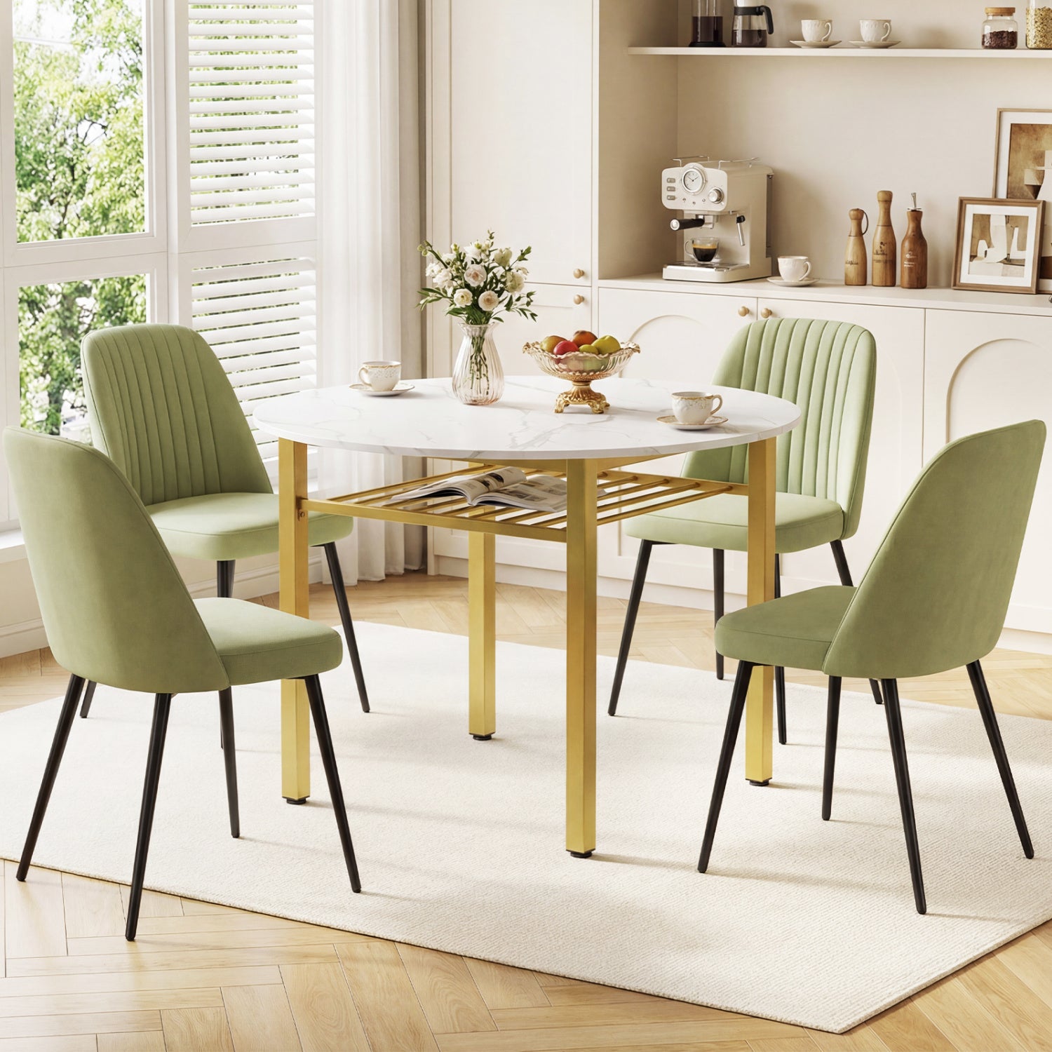 40” Round Kitchen Table with Storage Shelf and Metal Frame for 4 People, White Dining Tables at Gallery Canada