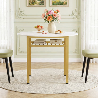 40” Round Kitchen Table with Storage Shelf and Metal Frame for 4 People, White Dining Tables at Gallery Canada