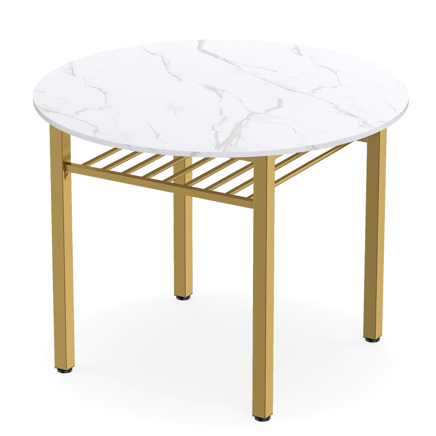 40” Round Kitchen Table with Storage Shelf and Metal Frame for 4 People, White Dining Tables White at Gallery Canada