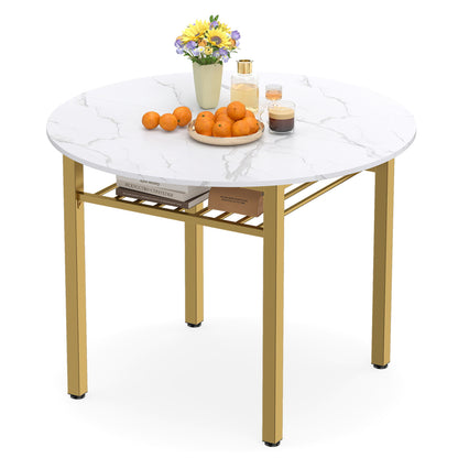 40” Round Kitchen Table with Storage Shelf and Metal Frame for 4 People, White Dining Tables at Gallery Canada