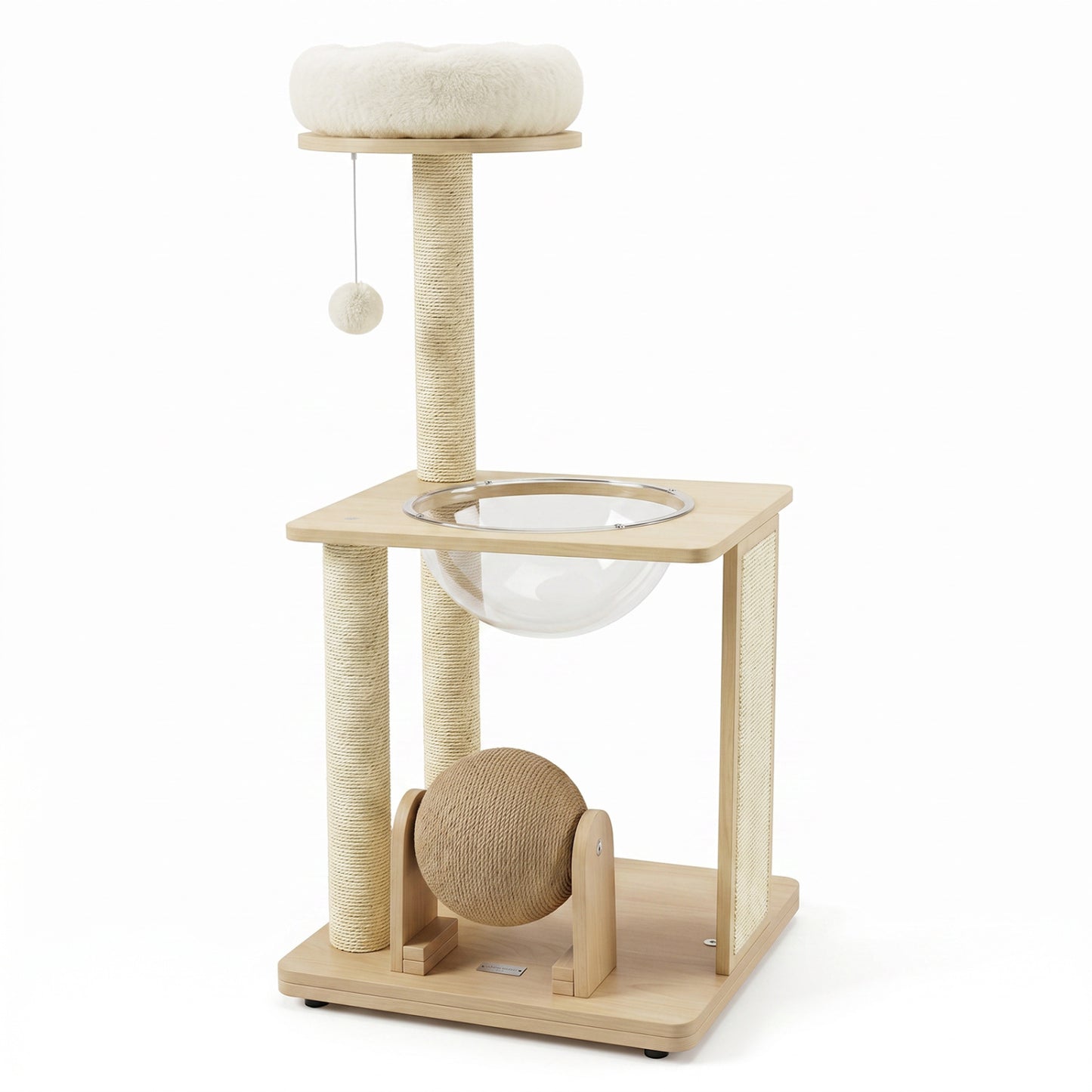 Arbre à chat en bois massif « 40 » avec capsule spatiale et poteaux en sisal