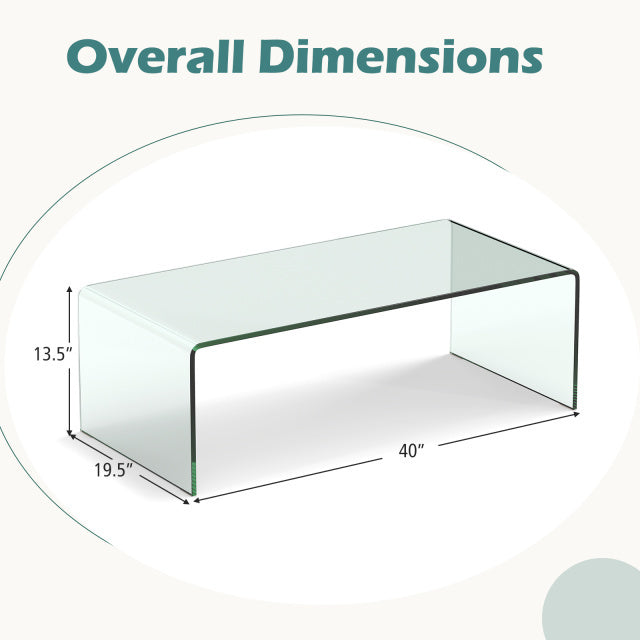 42 x 19.7 Inch Clear Tempered Glass Coffee Table, Rounded Edges, Transparent Coffee Tables at Gallery Canada