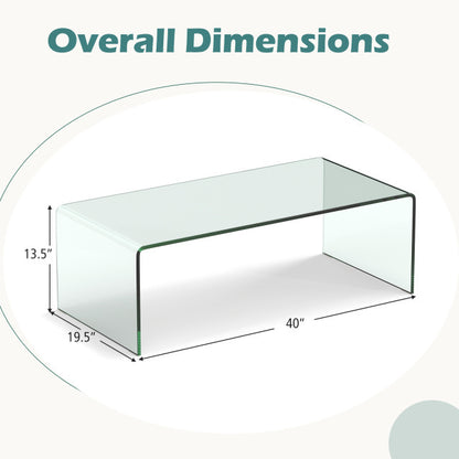 42 x 19.7 Inch Clear Tempered Glass Coffee Table, Rounded Edges, Transparent Coffee Tables at Gallery Canada