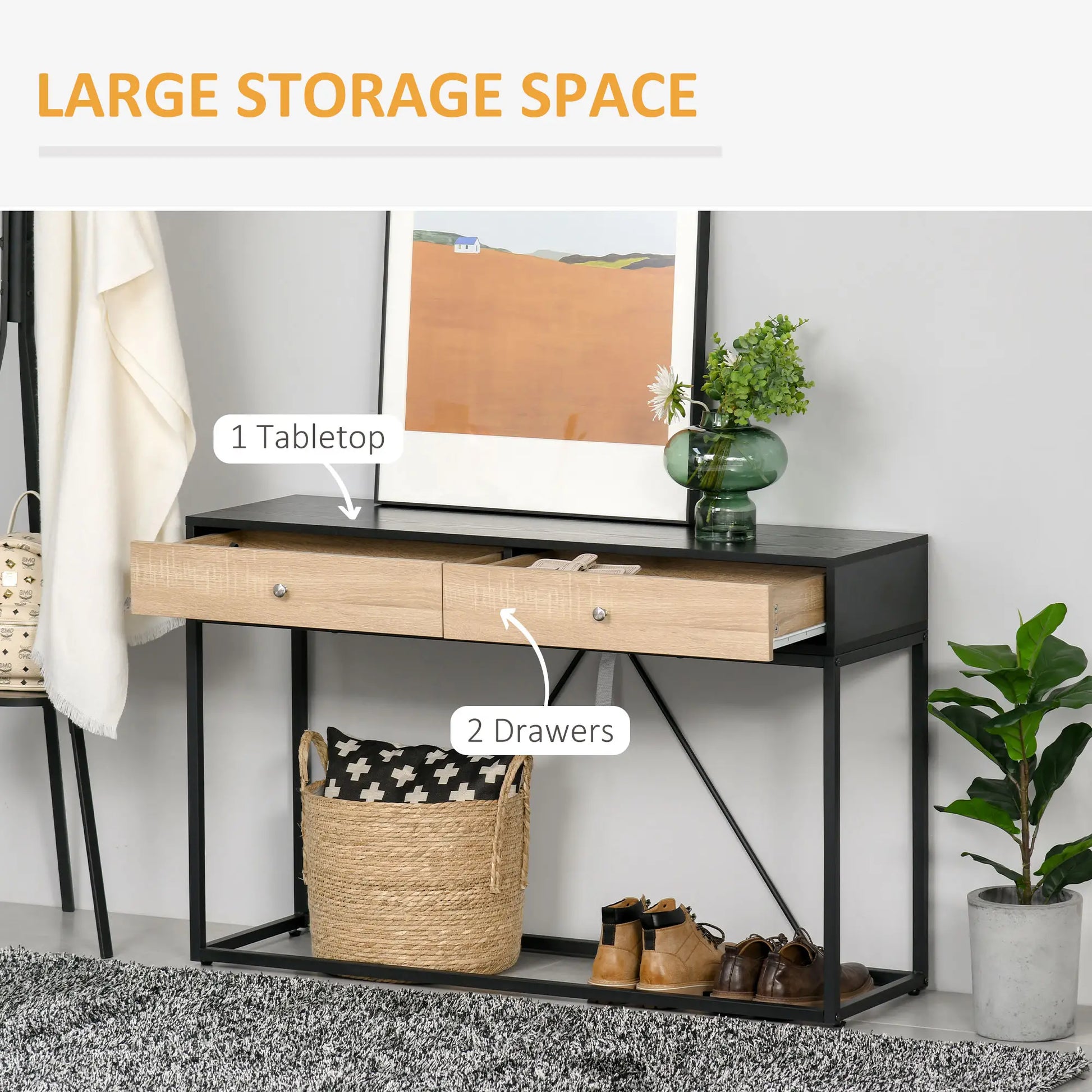 Console Table with 2 Drawers, Steel Frame, Black Console Tables at Gallery Canada