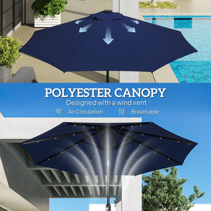 9ft Solar Patio Umbrella, 24 LED Lights, Tilt Canopy, Navy Blue Sun Umbrellas at Gallery Canada