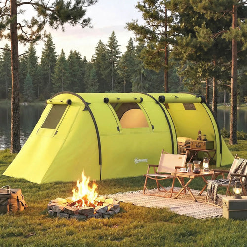 3-4 Person Camping Tent with 2 Rooms, 3000mm Waterproof Portable Family Tent with Carry Bag, Yellow