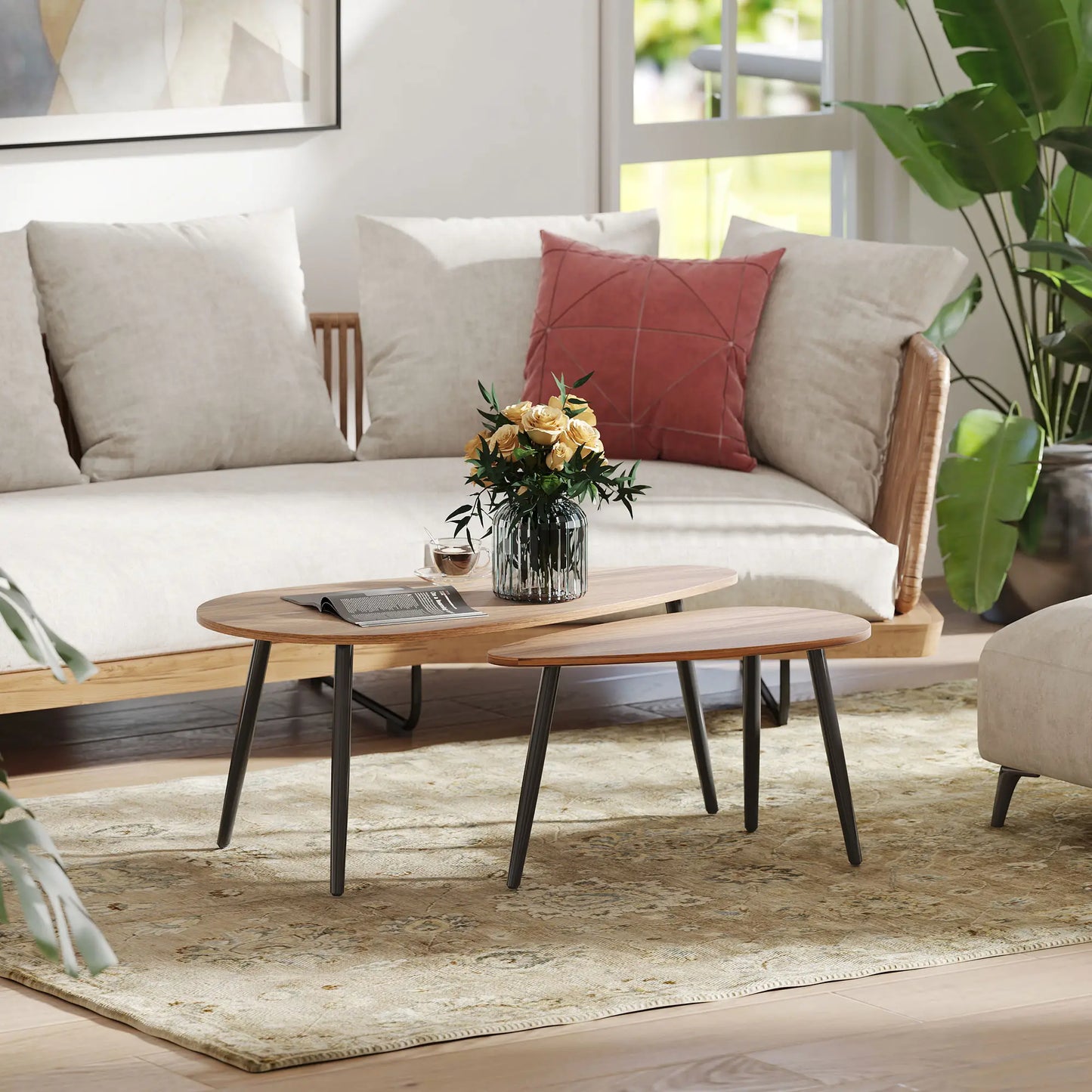 2 Pc Coffee Table Set, Industrial Nest Tables, Steel Legs, Brown Coffee Tables at Gallery Canada