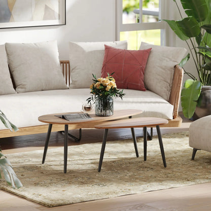 2 Pc Coffee Table Set, Industrial Nest Tables, Steel Legs, Brown Coffee Tables at Gallery Canada