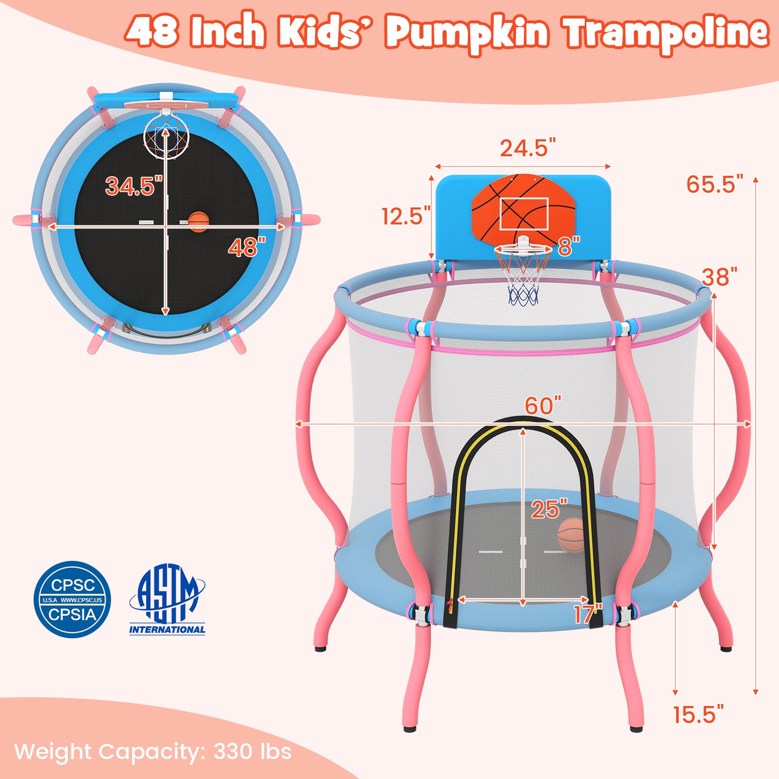 Kids Trampoline Indoor & Outdoor Pumpkin Trampoline, Pink Trampolines at Gallery Canada