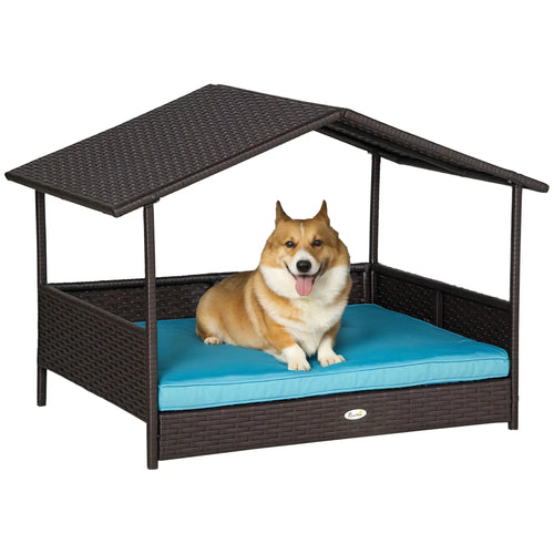 Wicker Pet House Dog Bed, Indoor Outdoor Rattan Furniture with Cushion