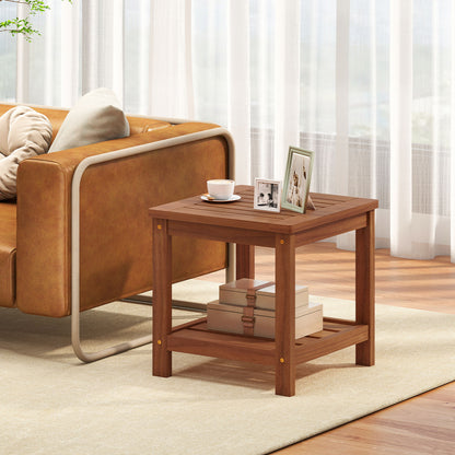 2-Tier Outdoor Side Table with Storage Shelf for Patio, Natural Patio Coffee Tables at Gallery Canada