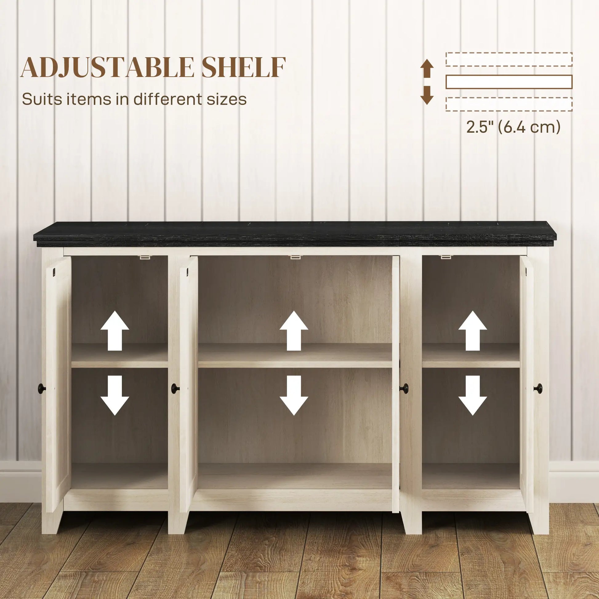 Rustic Sideboard, Buffet Cabinet, Adjustable Shelves, White Wood Grain, White Storage Cabinets at Gallery Canada