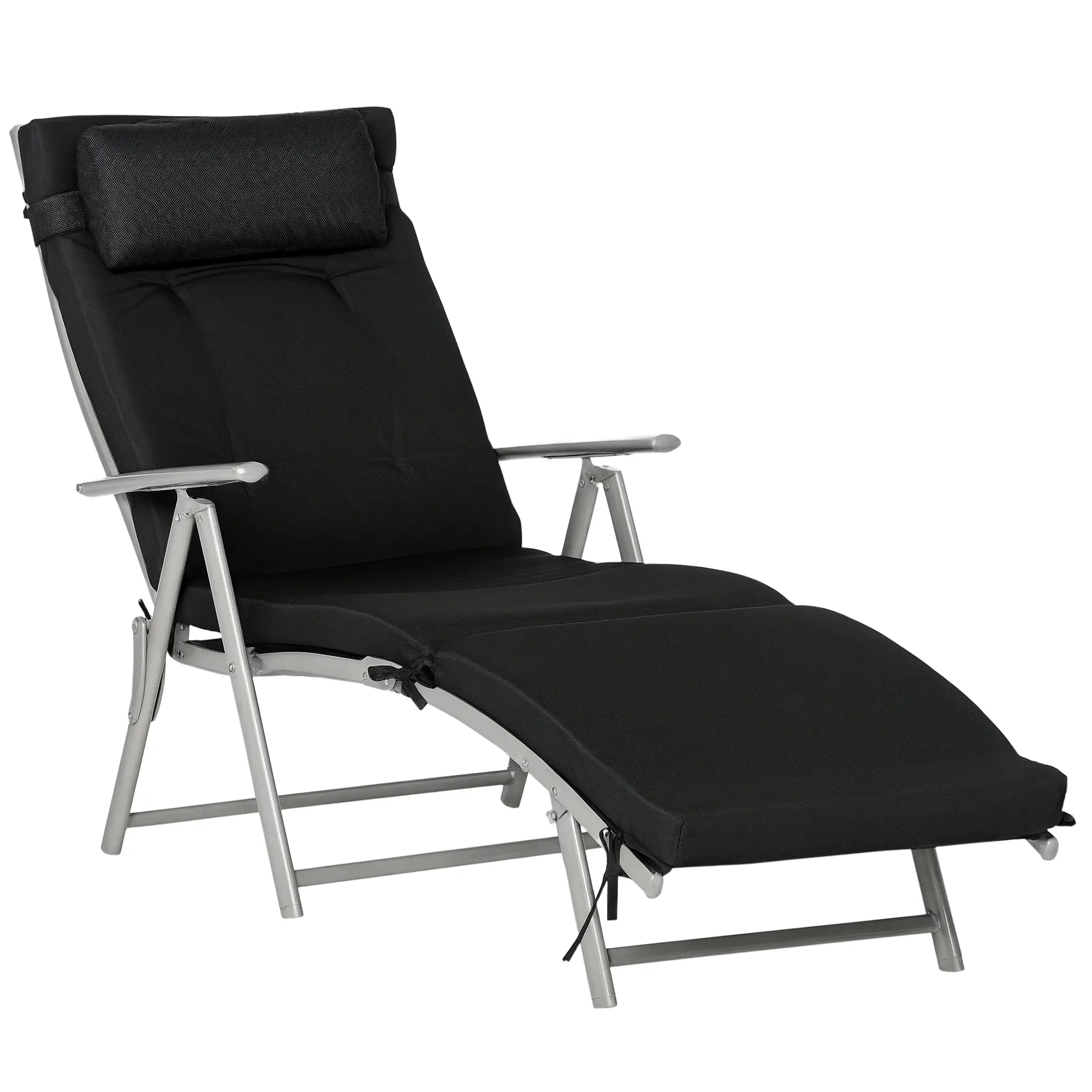 Outdoor Folding Chaise Lounge, Adjustable Backrest, Black Lounger Chairs Black at Gallery Canada