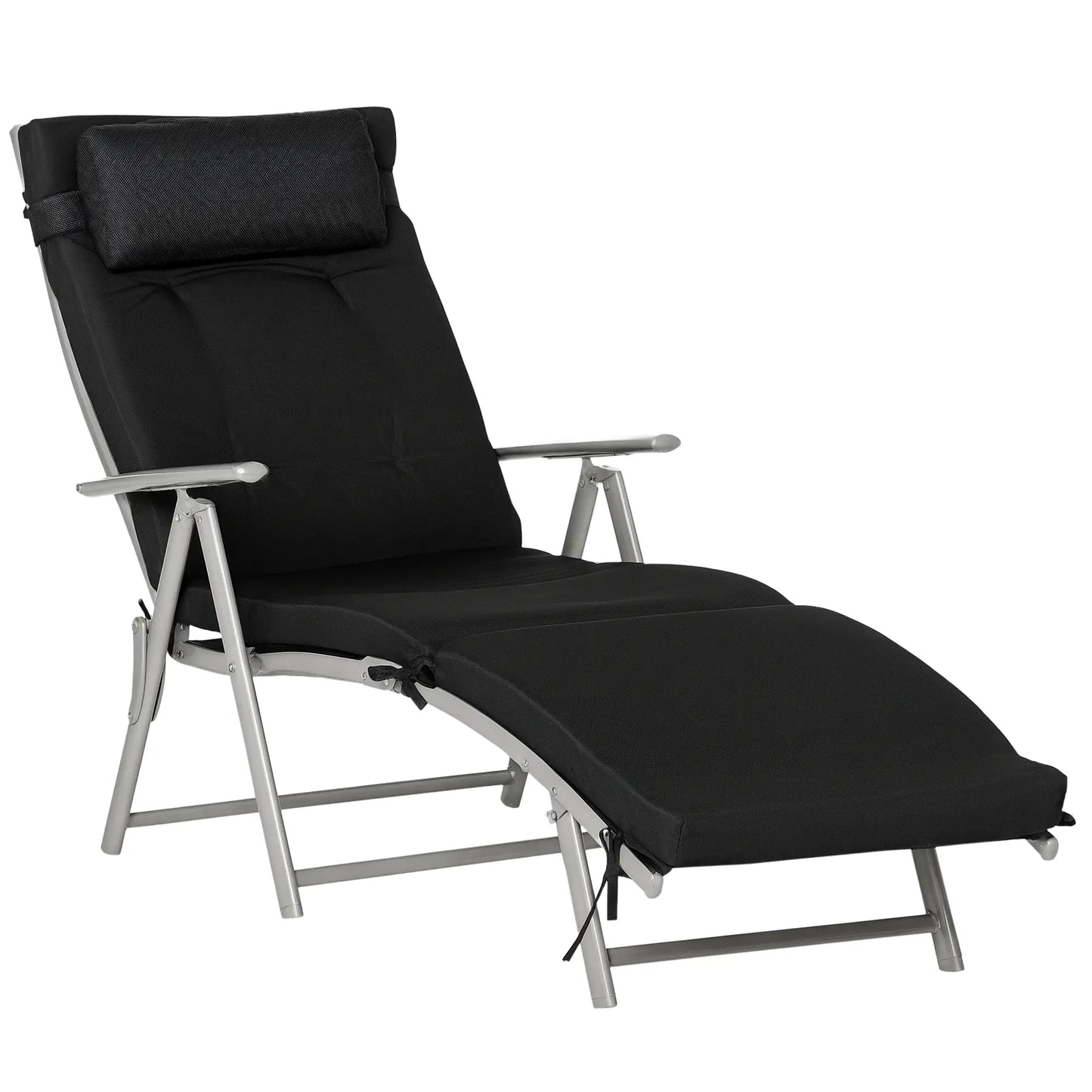 Outdoor Folding Chaise Lounge, Adjustable Backrest, Black Lounger Chairs Black at Gallery Canada