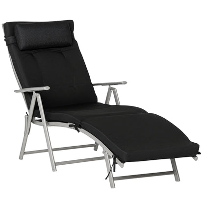 Outdoor Folding Chaise Lounge, Adjustable Backrest, Black Lounger Chairs Black at Gallery Canada