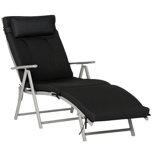 Outdoor Folding Chaise Lounge, Adjustable Backrest, Black Lounger Chairs Black at Gallery Canada