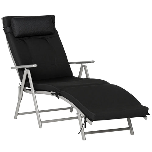 Outdoor Folding Chaise Lounge, Adjustable Backrest, Black