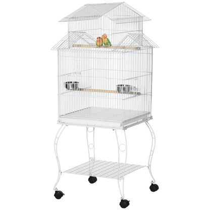 53.9'' Large Rolling Bird Cage with Stand, Shelf, Perch, White Bird Cages at Gallery Canada
