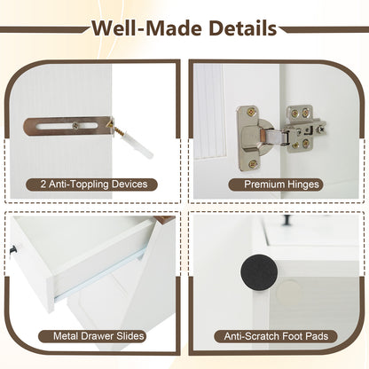 41.5 Inch Makeup Dressing Table with Power Outlets and 3 Color Lighting Modes-WH+, White