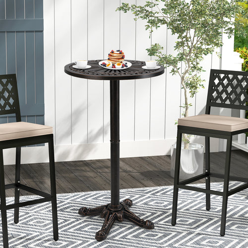 41.5 Inch Patio Round Bar Table Cast Aluminum Bistro Table for Garden, Bronze