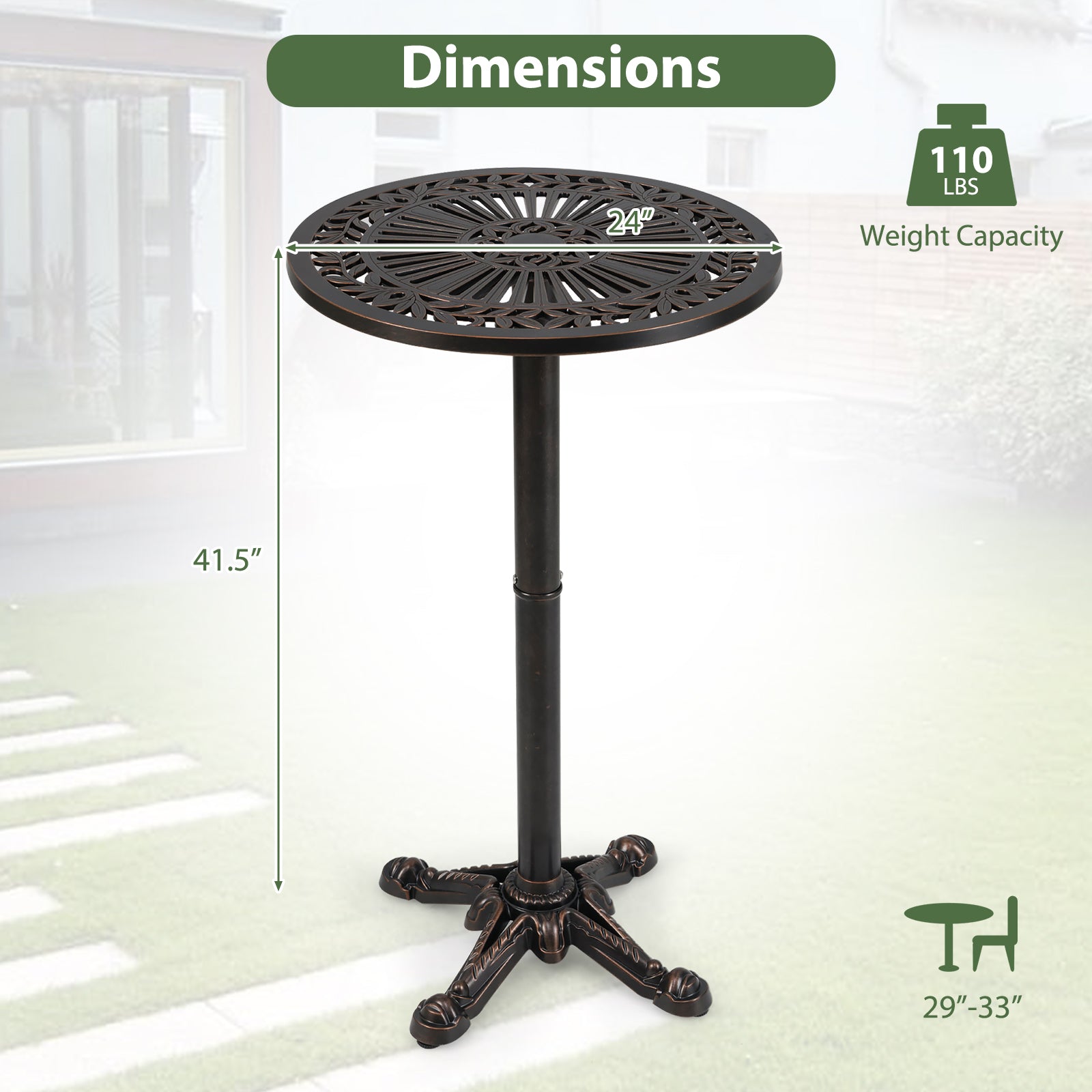 41.5 Inch Patio Round Bar Table Cast Aluminum Bistro Table for Garden, Bronze Patio Coffee Tables at Gallery Canada