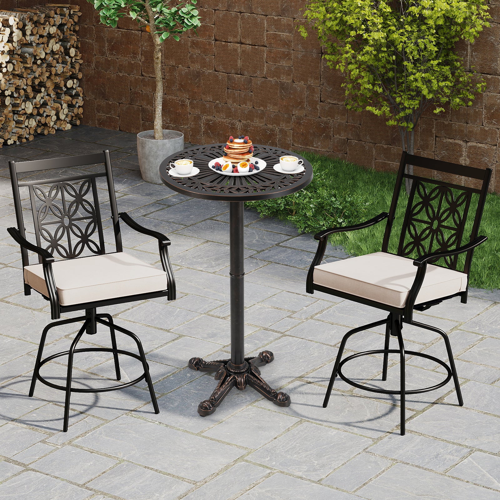 41.5 Inch Patio Round Bar Table Cast Aluminum Bistro Table for Garden, Bronze Patio Coffee Tables at Gallery Canada