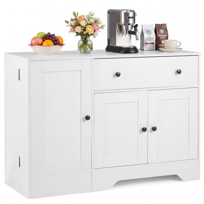 Modern Coffee Bar Cabinet 41.5", 3 Doors Rolling Wheel, White