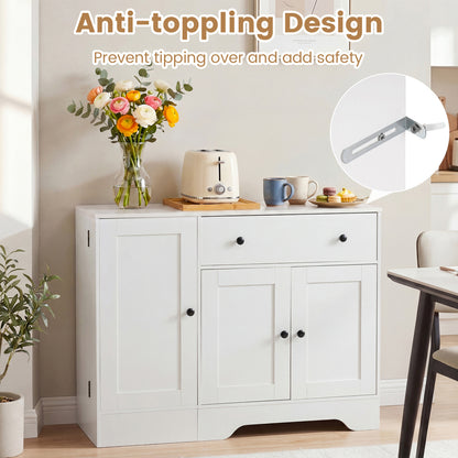 Modern Coffee Bar Cabinet 41.5", 3 Doors Rolling Wheel, White