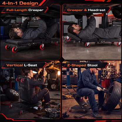 41 Inch Foldable Mechanic Creeper, 450 LBS, Black