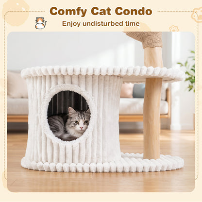 Tour à chat moderne, branches en bois véritable, poteaux à gratter, 41 po, beige