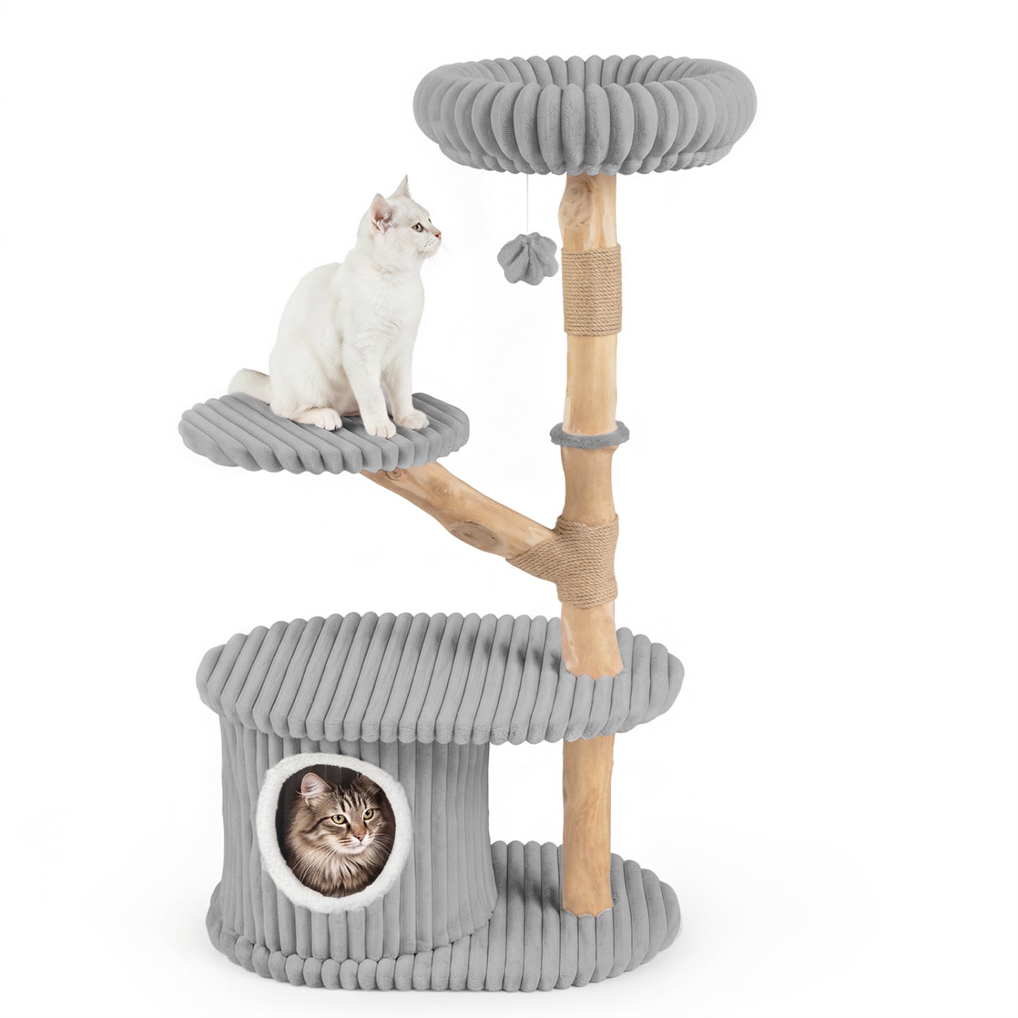 Tour de chat moderne, 41 pouces avec poteaux à gratter, gris