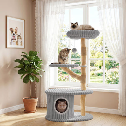Tour de chat moderne, 41 pouces avec poteaux à gratter, gris