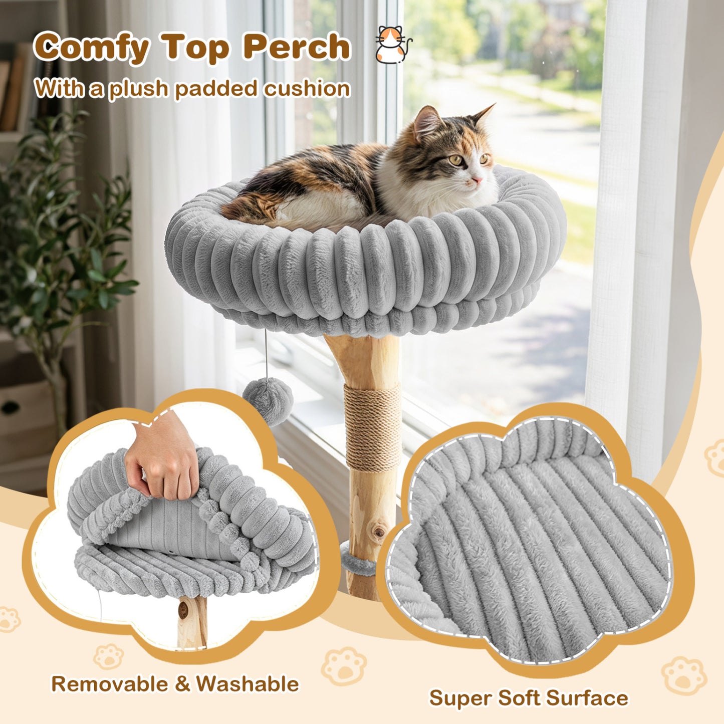 Tour de chat moderne, 41 pouces avec poteaux à gratter, gris