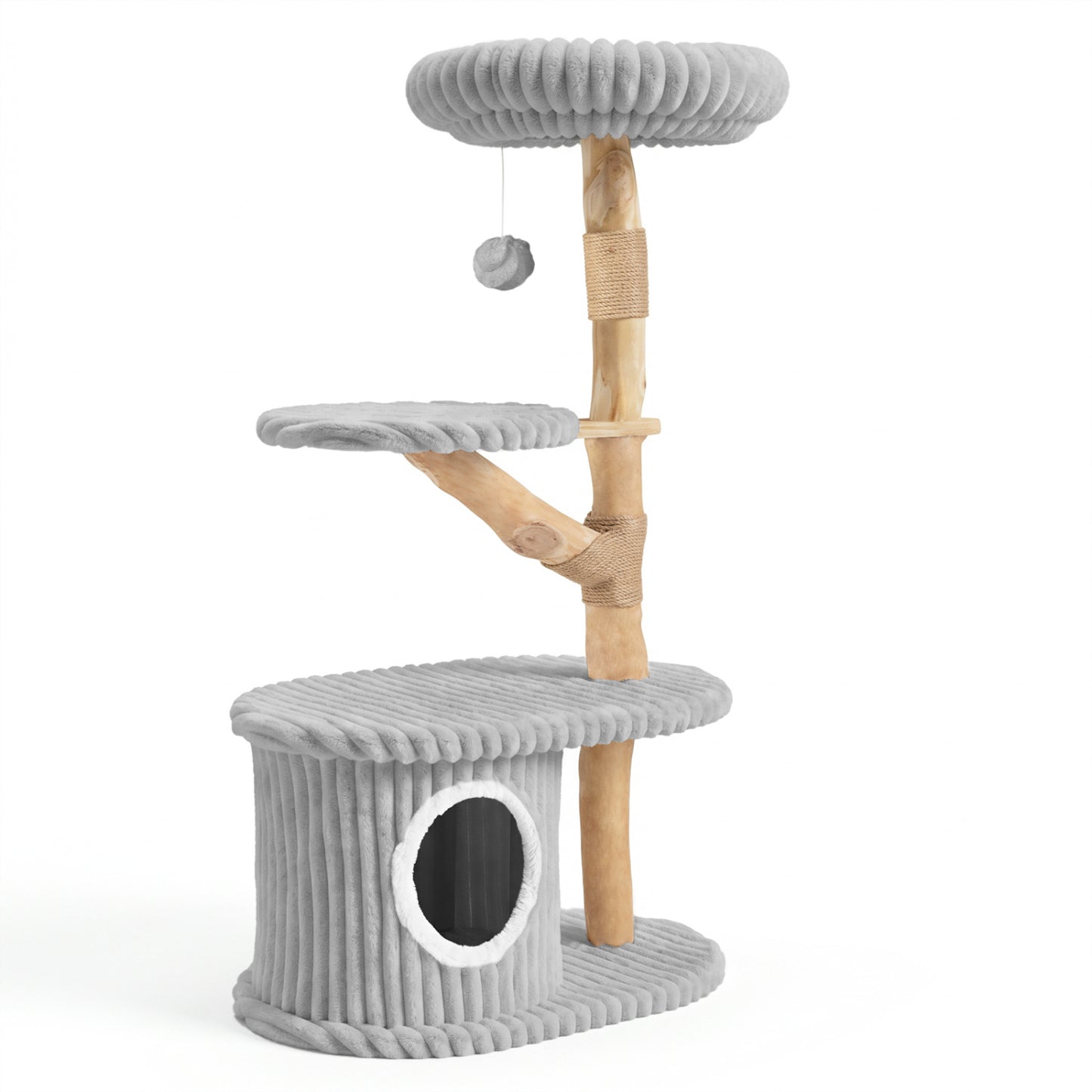 Tour de chat moderne, 41 pouces avec poteaux à gratter, gris