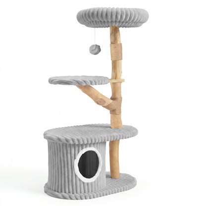 Tour de chat moderne, 41 pouces avec poteaux à gratter, gris