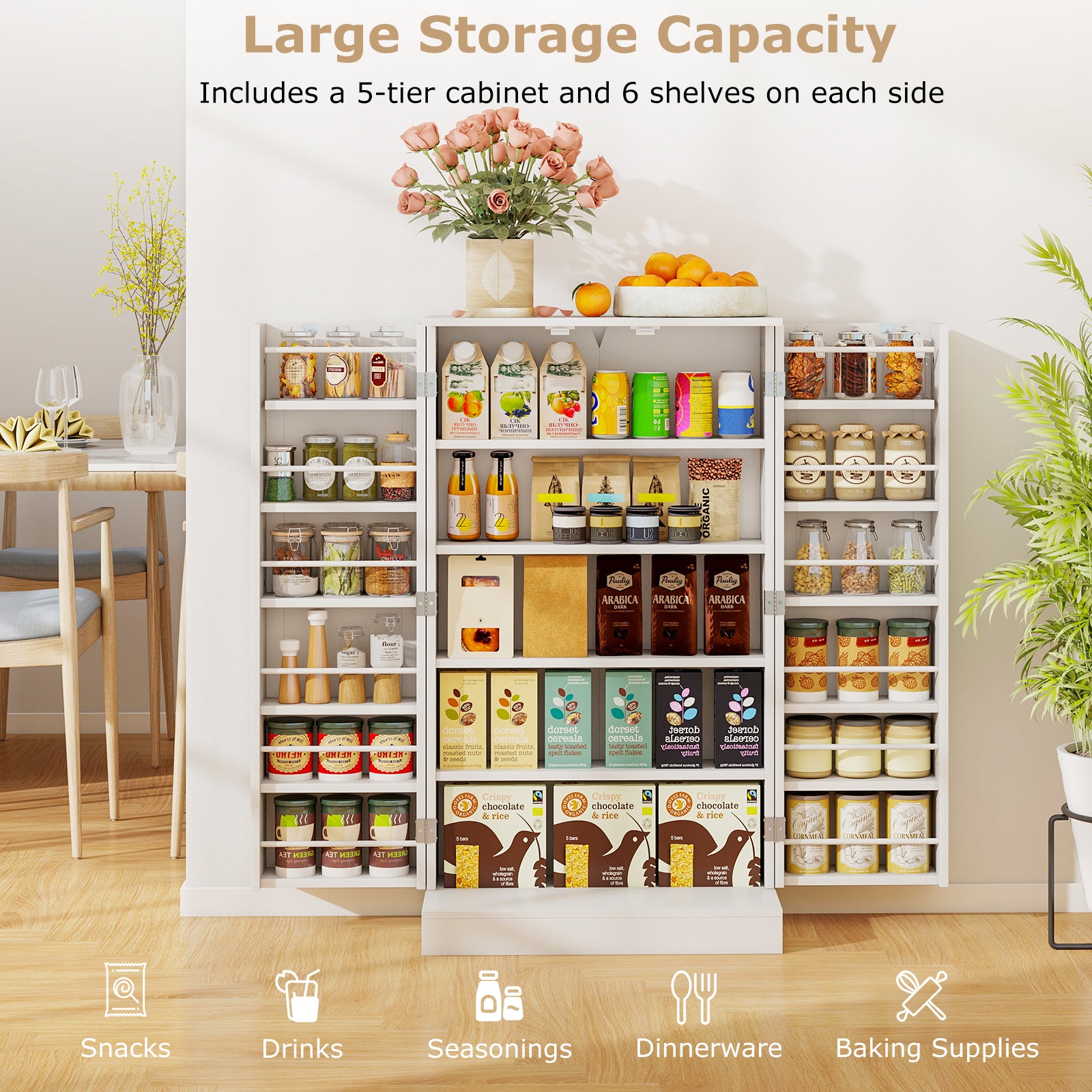 41 Inch Pantry Cabinet, Kitchen Storage Cabinet With Doors And Shelves, White Sideboards Cabinets & Buffets at Gallery Canada