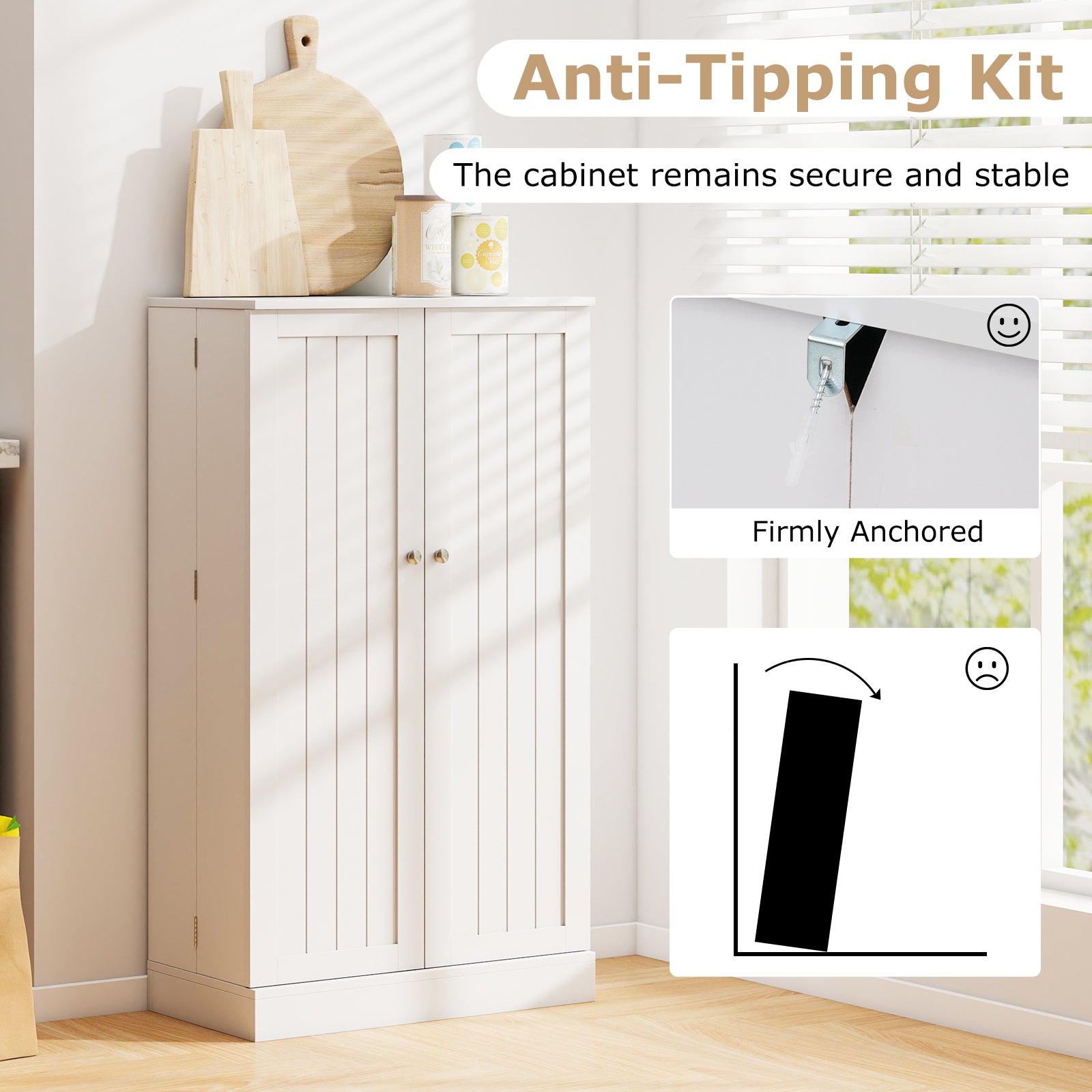 41 Inch Pantry Cabinet, Kitchen Storage Cabinet With Doors And Shelves, White Sideboards Cabinets & Buffets at Gallery Canada