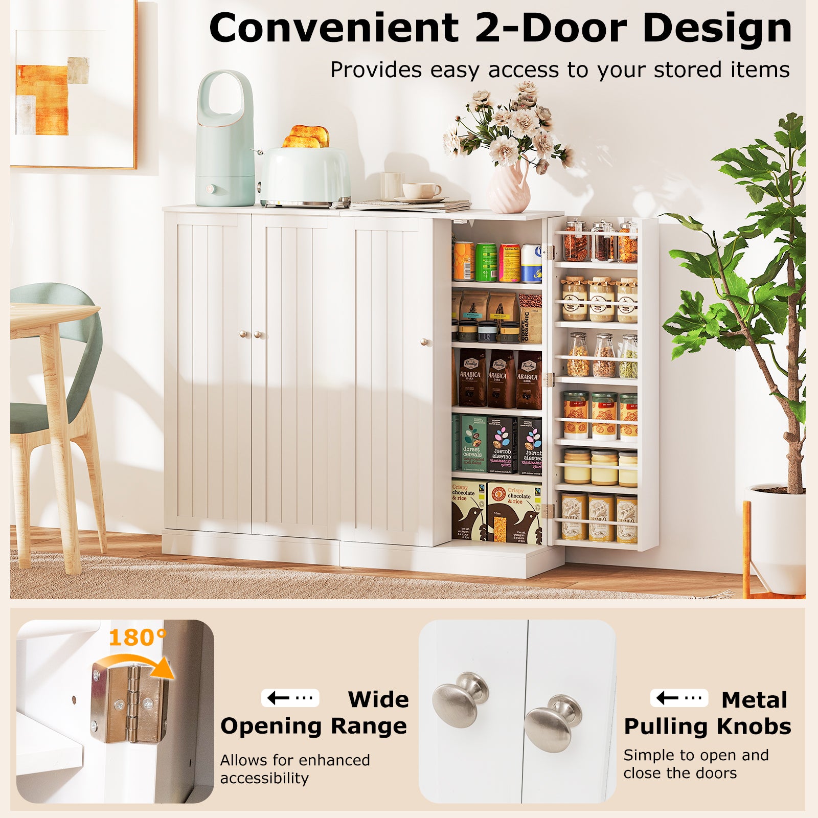 41 Inch Pantry Cabinet, Kitchen Storage Cabinet With Doors And Shelves, White Sideboards Cabinets & Buffets at Gallery Canada