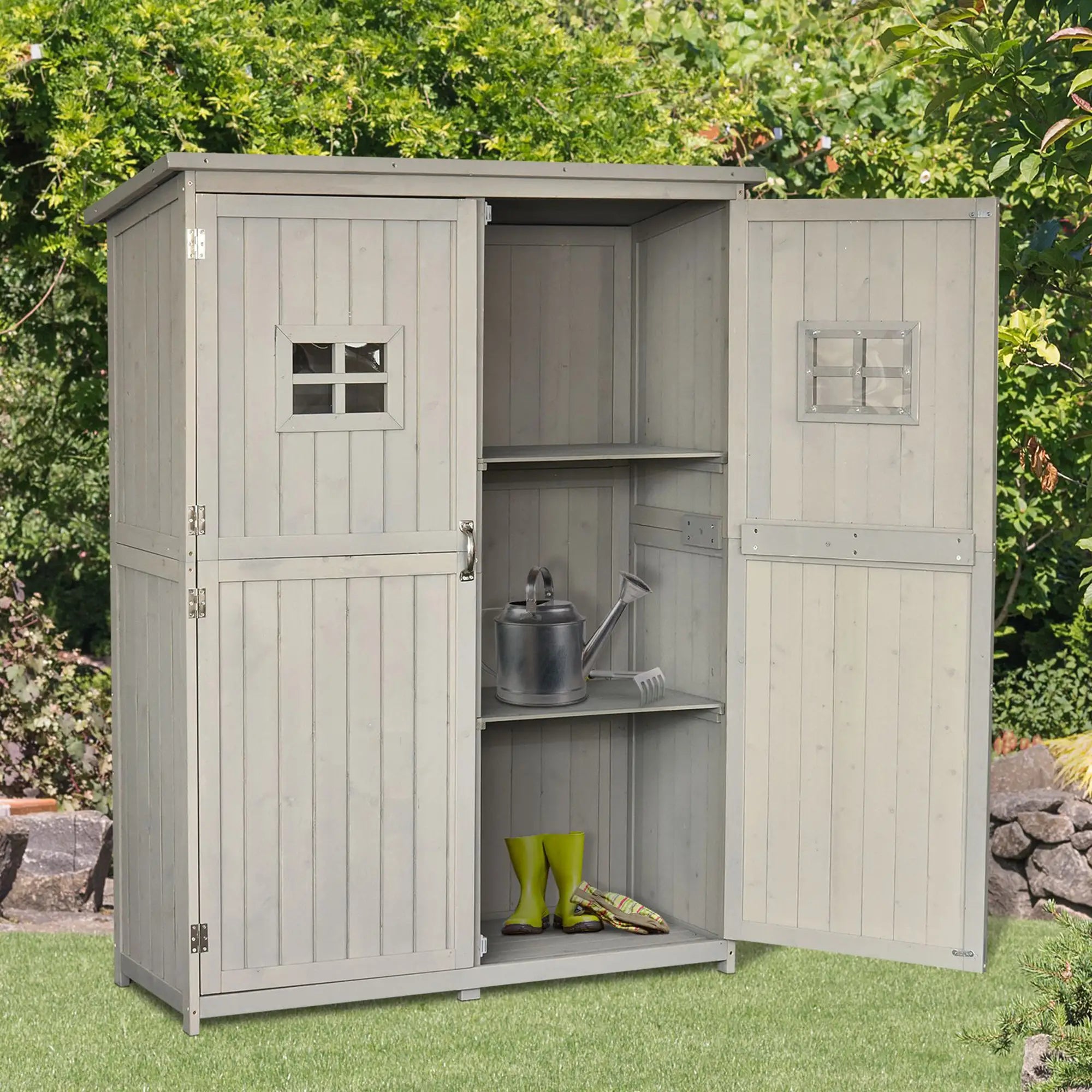 4x1.5ft Wooden Garden Storage Shed, Outdoor Tool Cabinet, Grey Sheds at Gallery Canada