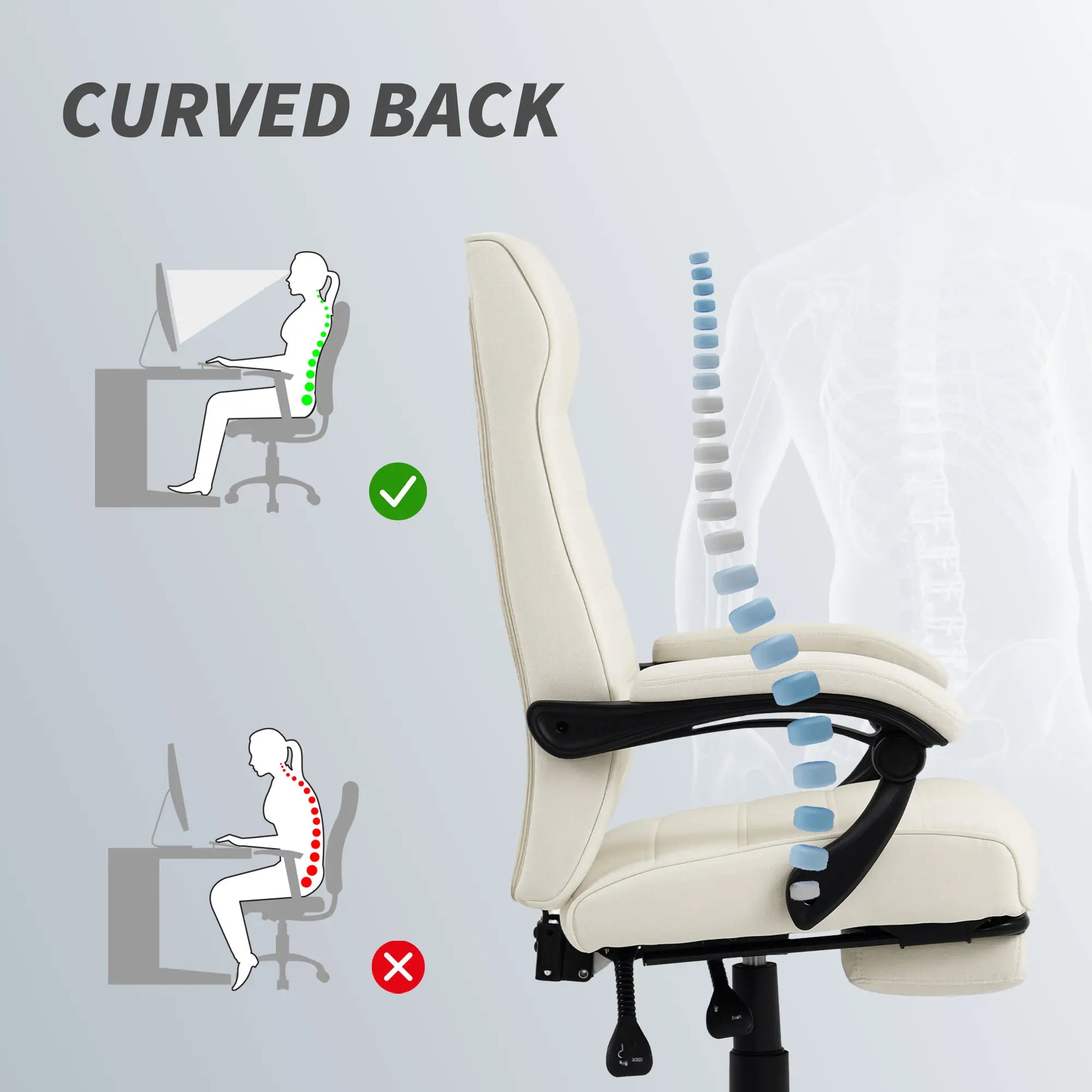 High Back Swivel Recliner Chair, Adjustable Height, Footrest, Cream White Office Chairs at Gallery Canada