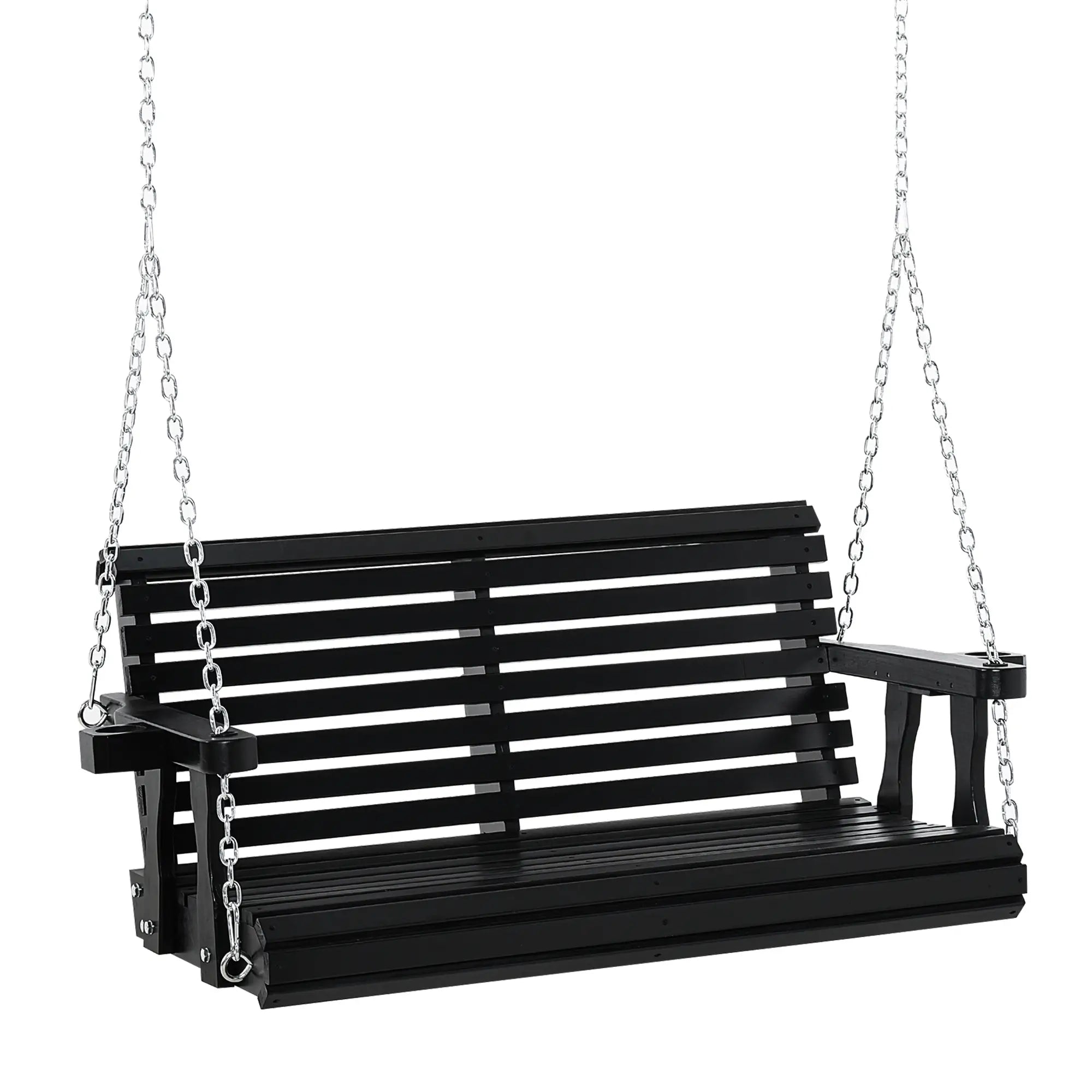 2 Seater Wooden Porch Swing, Outdoor Garden Bench, Black Hanging Porch Swings Black at Gallery Canada