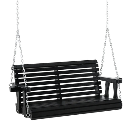 2 Seater Wooden Porch Swing, Outdoor Garden Bench, Black Hanging Porch Swings Black at Gallery Canada