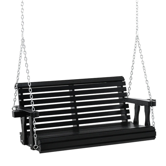2 Seater Wooden Porch Swing, Outdoor Garden Bench, Black Hanging Porch Swings Black at Gallery Canada