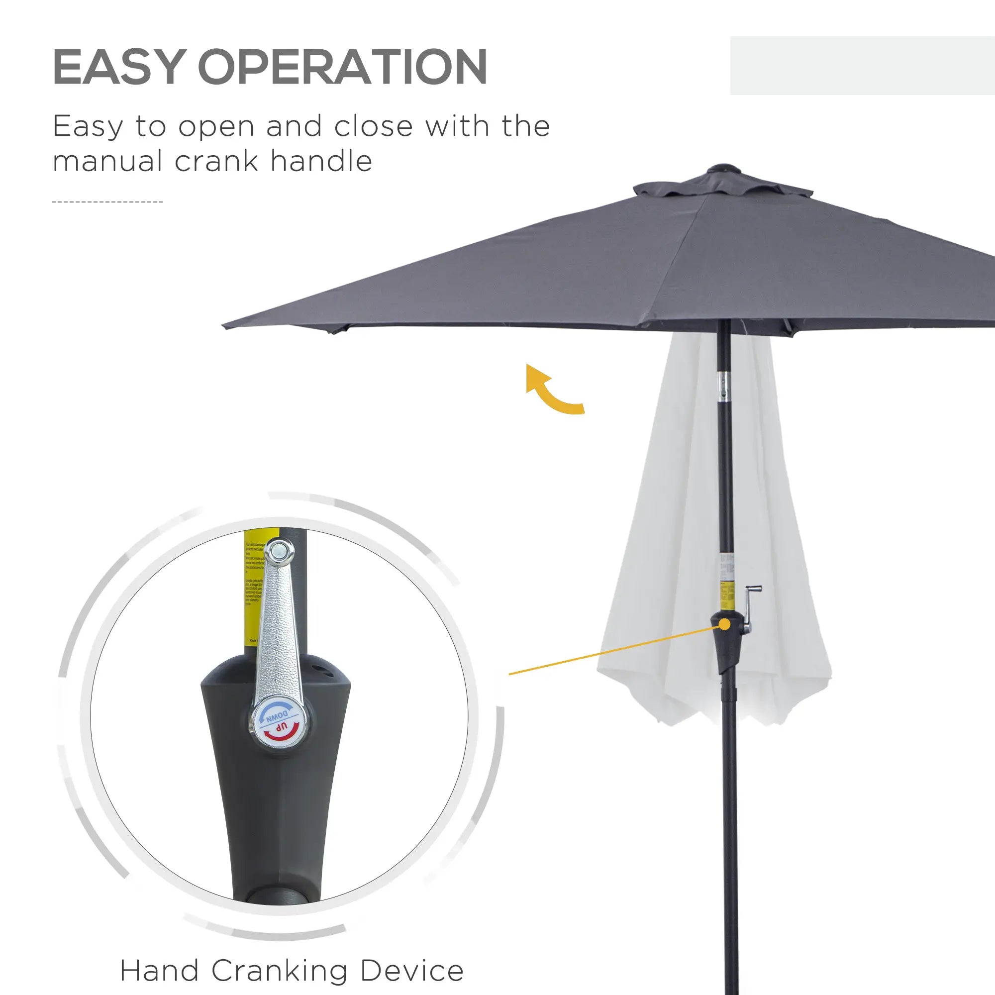 8.5FT Round Patio Umbrella, 6 Ribs, Tilt Canopy with Crank Handle, Grey Sun Umbrellas at Gallery Canada