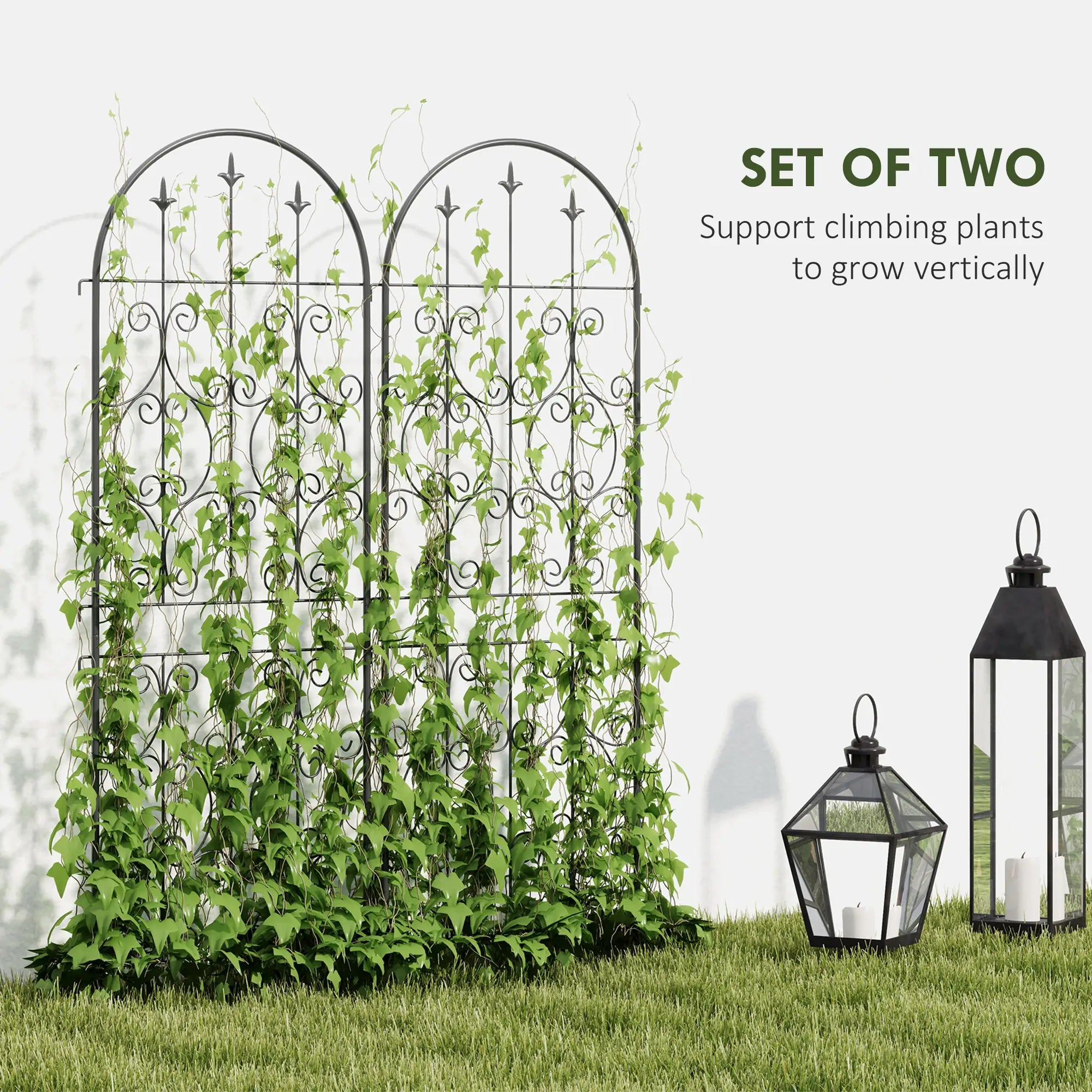 Metal Garden Trellis Set, Scrollwork Design, 150 x 50 cm, Black Plant Stands at Gallery Canada