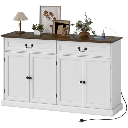 55" Buffet Cabinet, White Wood Grain, Charging Station, 2 Drawers, White Bar Cabinets White Wood Grain, Brown Wood Grain at Gallery Canada