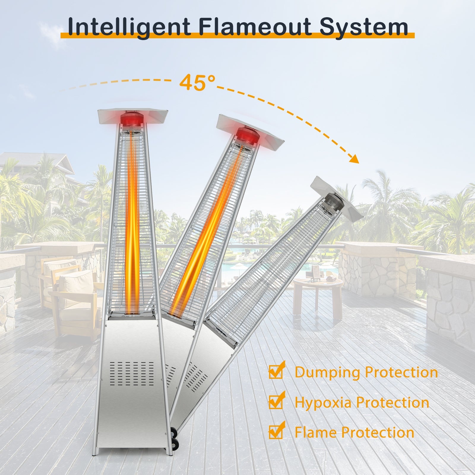 42000 BTU Pyramid Patio Heater with Wheels, Silver Patio Heaters at Gallery Canada