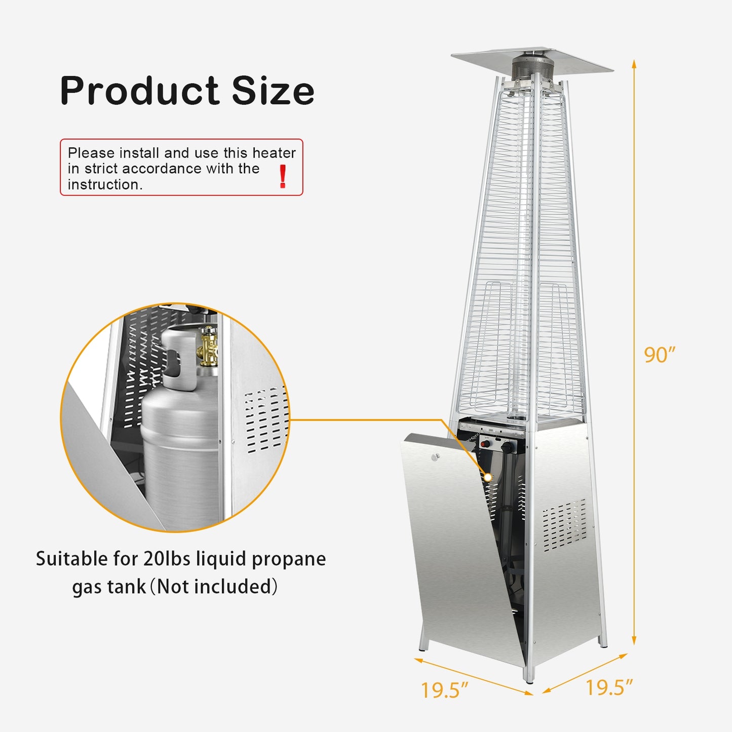 42000 BTU Pyramid Patio Heater with Wheels, Silver Patio Heaters at Gallery Canada