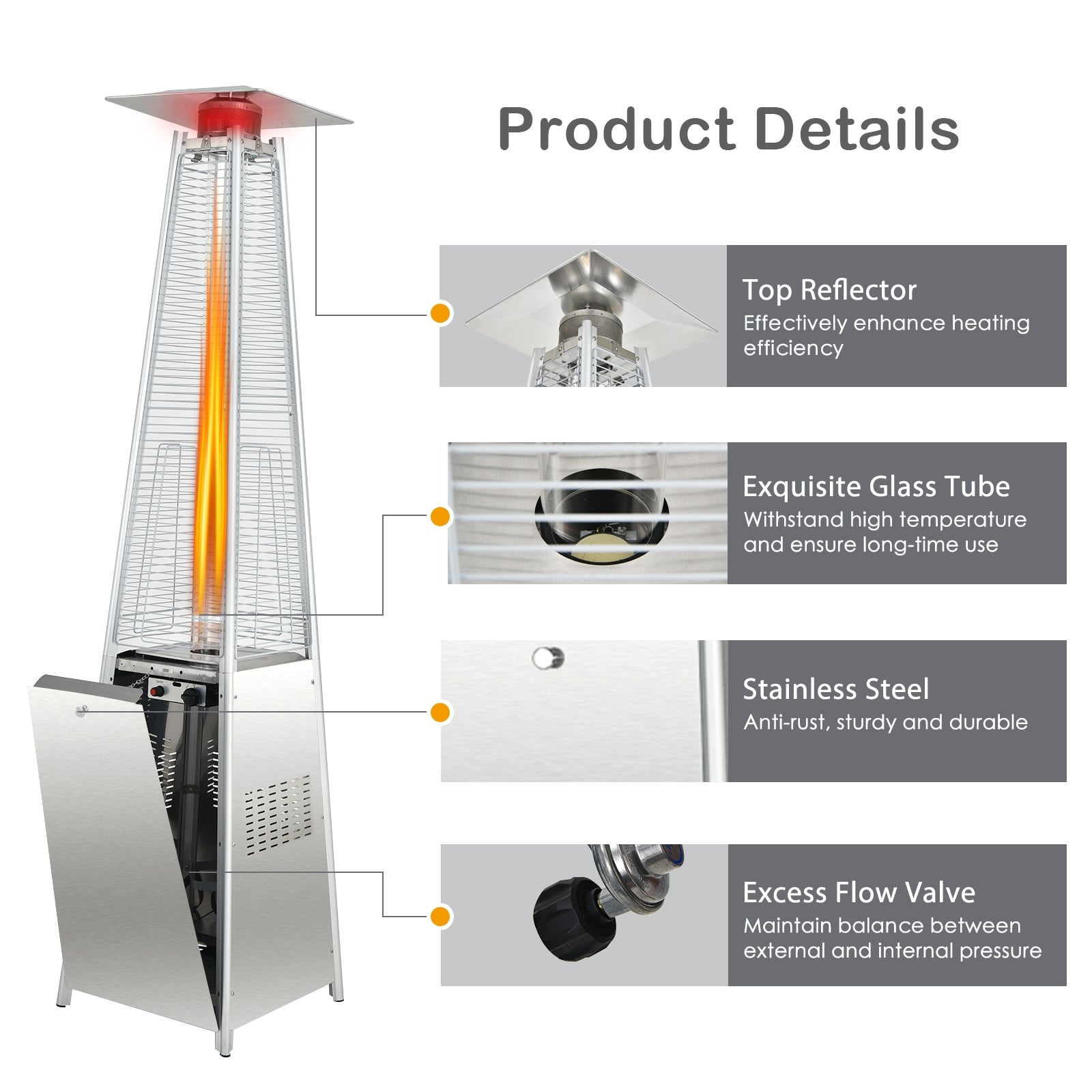 42000 BTU Pyramid Patio Heater with Wheels, Silver Patio Heaters at Gallery Canada