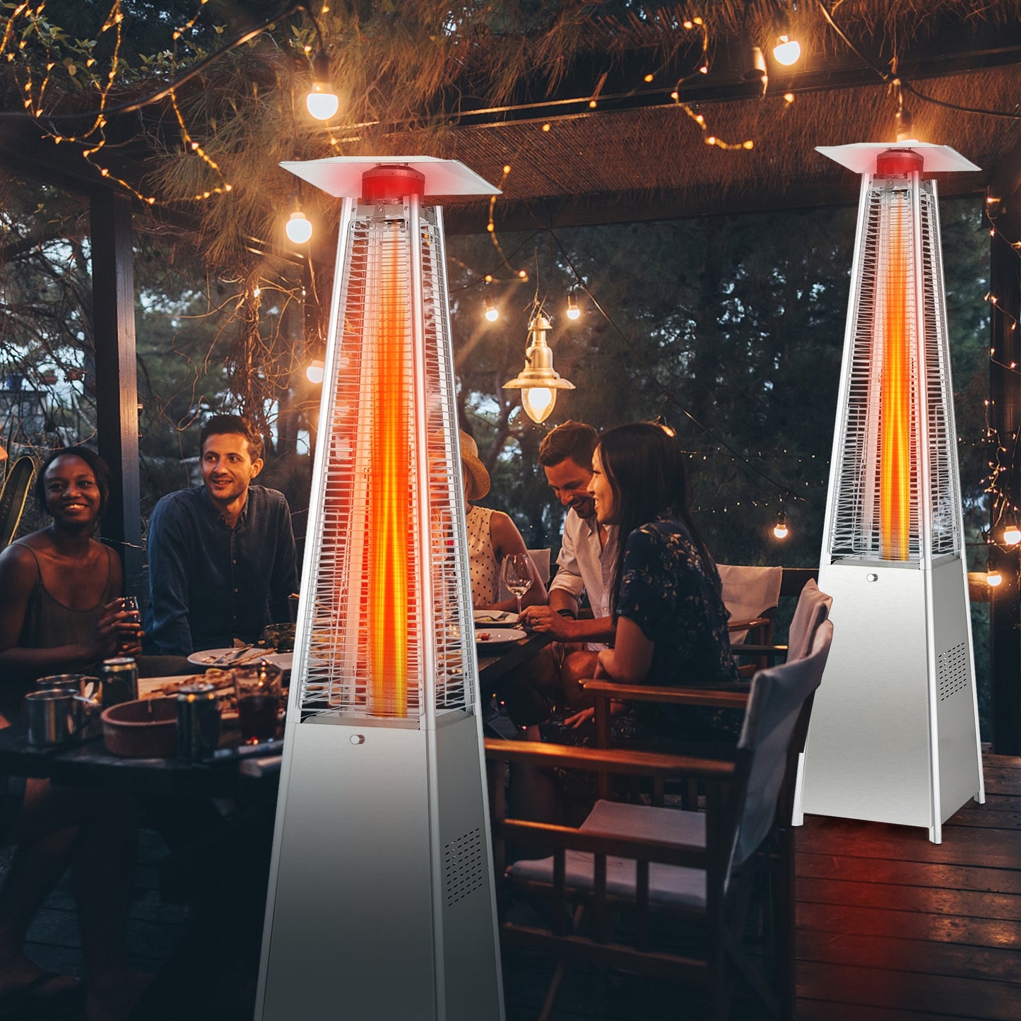 42000 BTU Pyramid Patio Heater with Wheels, Silver Patio Heaters at Gallery Canada